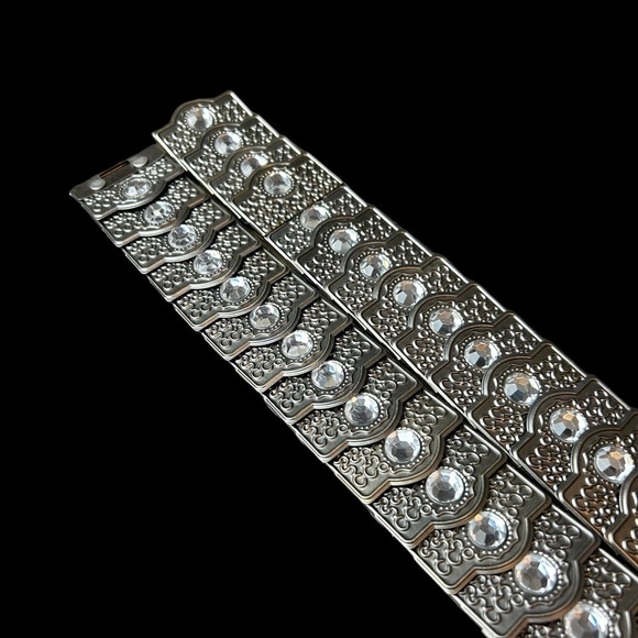 Chico’s PewterToned Scale Stretch Belt with Rhinestone Accents On Each Piece - Picture 11 of 14